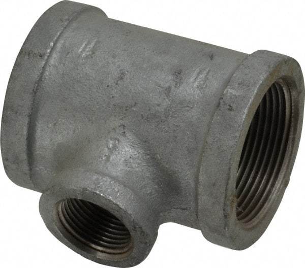 Made in USA - Class 150, 1-1/2 x 1-1/2 x 3/4" Galvanized Pipe Reducing Tee - Threaded, Malleable Iron - Apex Tool & Supply