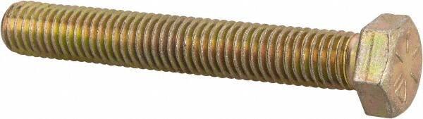 Made in USA - 1/2-13 UNC, 3-1/2" Length Under Head Hex Head Cap Screw - Fully Threaded, Grade 8 Alloy Steel, Zinc Yellow Dichromate Finish, 3/4" Hex - Apex Tool & Supply