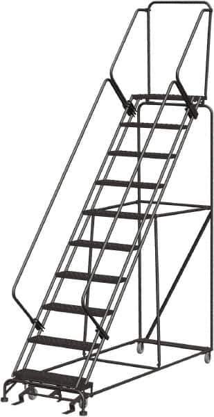 Ballymore - 133" 10 Step Stairway Slope Ladder - Rolling Safety Ladder, 450 Lb Capacity, 100" Platform Height, 32" Base Width x 97" Depth, Perforated Tread - Apex Tool & Supply