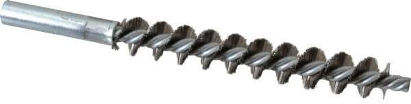 Schaefer Brush - 4" Brush Length, 5/8" Diam, Double Stem, Single Spiral Tube Brush - 6-1/4" Long, Stainless Steel, 12-24 Female Connection - Apex Tool & Supply