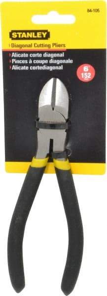 Stanley - 6" OAL, 7/16" Capacity, Cutting Pliers - 55/64" Jaw Length x 51/64" Jaw Width, Round Head, Cushion Grip Handle - Apex Tool & Supply