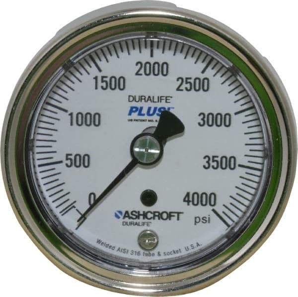 Ashcroft - 2-1/2" Dial, 1/4 Thread, 0-4,000 Scale Range, Pressure Gauge - Center Back Connection Mount, Accurate to 1% of Scale - Apex Tool & Supply