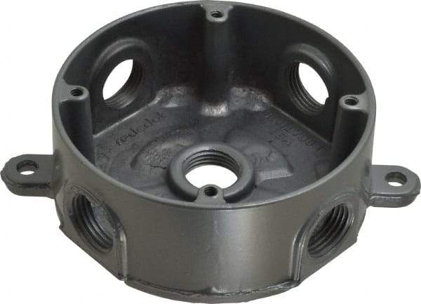 Thomas & Betts - 1 Gang, (5) 1/2" Knockouts, Aluminum Round Outlet Box - 2-7/16" Overall Height x 4-1/8" Overall Width x 1-5/8" Overall Depth, Weather Resistant - Apex Tool & Supply