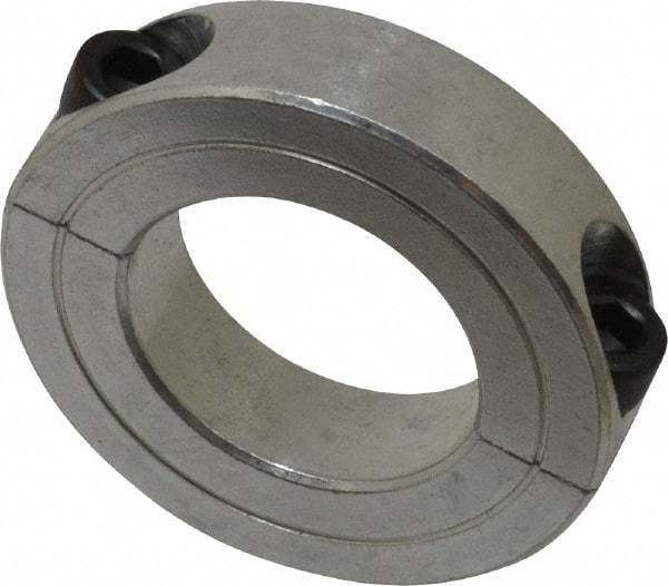 Climax Metal Products - 1-3/16" Bore, Aluminum, Two Piece Two Piece Split Shaft Collar - 2-1/16" Outside Diam, 1/2" Wide - Apex Tool & Supply