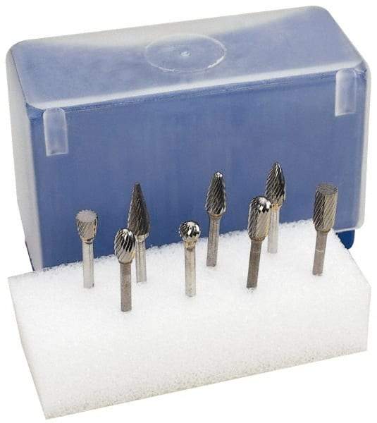 M.A. Ford - 8 Piece, 1/4" Shank Burr Set - Tungsten Carbide, Multiple Head Shape - Apex Tool & Supply