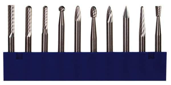 M.A. Ford - 10 Piece, 1/8" Shank Burr Set - Tungsten Carbide, Multiple Head Shape - Apex Tool & Supply