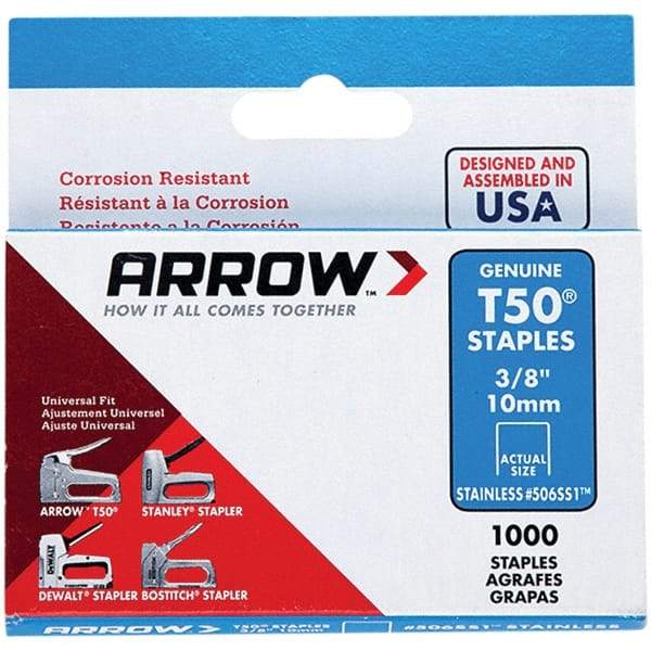 Arrow - 3/8" Wide Stainless Steel Heavy-Duty Staples - 3/8" Leg Length - Apex Tool & Supply