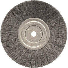 Weiler - 8" OD, 5/8" Arbor Hole, Crimped Steel Wheel Brush - 3/4" Face Width, 2-1/16" Trim Length, 0.006" Filament Diam, 6,000 RPM - Apex Tool & Supply