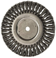 Weiler - 8" OD, 5/8" Arbor Hole, Knotted Steel Wheel Brush - 5/8" Face Width, 1-5/8" Trim Length, 0.0118" Filament Diam, 6,000 RPM - Apex Tool & Supply