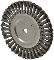 Weiler - 8" OD, 5/8" Arbor Hole, Knotted Steel Wheel Brush - 5/8" Face Width, 1-5/8" Trim Length, 0.016" Filament Diam, 6,000 RPM - Apex Tool & Supply