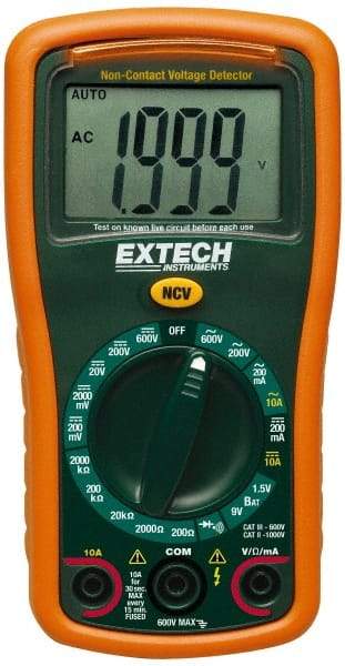 Extech - EX310, CAT III, 600 VAC/VDC, Digital Manual Ranging Multimeter - 200 mOhm, Measures Voltage, Current, Resistance - Apex Tool & Supply