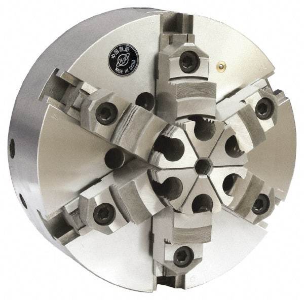 Gibraltar - 6 Jaws, 10" Diam, Self Centering Manual Lathe Chuck - Adjustable, Reversible, 2.835" Through Hole Diam, Forged Steel - Apex Tool & Supply