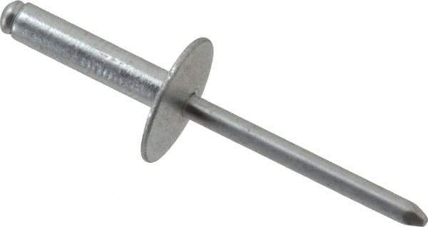 RivetKing - Size 610 Large Flange Dome Head Aluminum Open End Blind Rivet - Aluminum Mandrel, 0.501" to 5/8" Grip, 5/8" Head Diam, 0.192" to 0.196" Hole Diam, 0.825" Length Under Head, 3/16" Body Diam - Apex Tool & Supply
