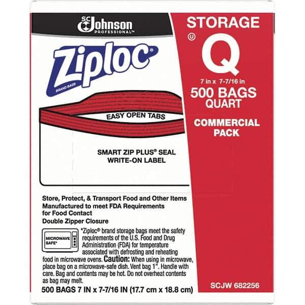 Ziploc - 500 Piece, 1 Quart Capacity, 8 Inch Long x 7 Inch Wide, Ziploc Storage Bag - 1.75 mil Thick, Rectangle Clear Plastic - Apex Tool & Supply