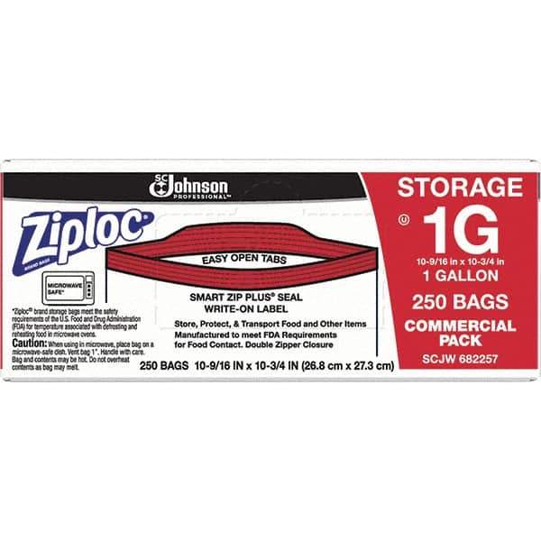 Ziploc - 250 Piece, 1 Gallon Capacity, 10-3/4 Inch High x 10-9/16 Inch Wide, Ziploc Storage Bag - 1.75 mil Thick, Rectangle Clear Plastic - Apex Tool & Supply