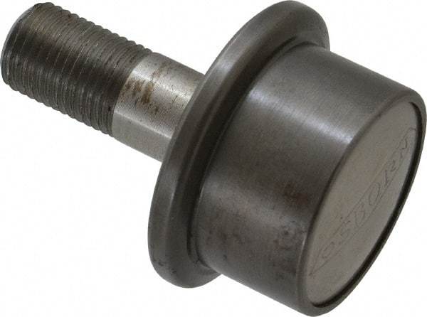 Osborn International - 1-1/4" Roller Diam x 27/32" Width, 1/2" Stud Diam x 1-1/4" Length, Flanged Concentric Stud Load Runner - Steel, 5/8" Thread Length, 1/2-20 Thread, 2-3/32" OAL, 600 Lb Dynamic Cap - Apex Tool & Supply