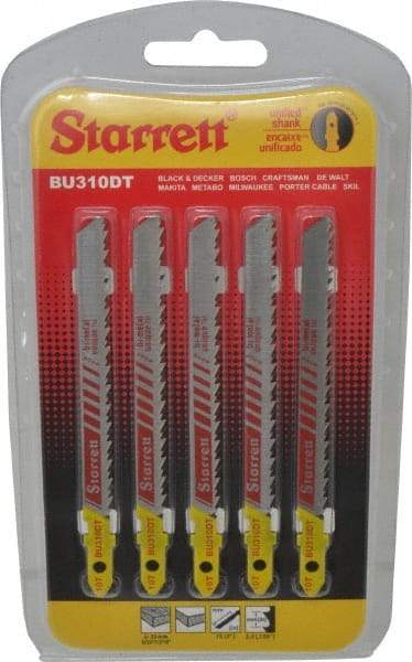 Starrett - 4" Long, 10 Teeth per Inch, Bi-Metal Jig Saw Blade - Toothed Edge, 5/16" Wide x 0.05" Thick, U-Shank, Ground Taper Tooth Set - Apex Tool & Supply
