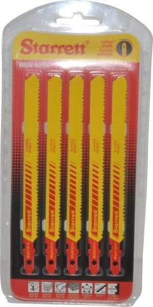 Starrett - 5" Long, 10 to 14 Teeth per Inch, Bi-Metal Jig Saw Blade - Toothed Edge, 3/8" Wide x 0.04" Thick, U-Shank, Wavy Tooth Set - Apex Tool & Supply