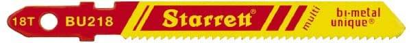 Starrett - 3" Long, 18 Teeth per Inch, Bi-Metal Jig Saw Blade - Toothed Edge, 3/8" Wide x 0.04" Thick, U-Shank, Wavy Tooth Set - Apex Tool & Supply