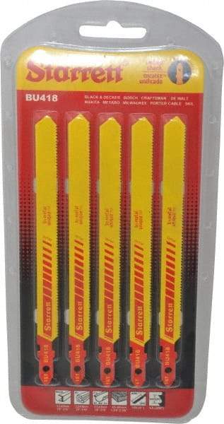 Starrett - 5" Long, 18 Teeth per Inch, Bi-Metal Jig Saw Blade - Toothed Edge, 3/8" Wide x 0.04" Thick, U-Shank, Wavy Tooth Set - Apex Tool & Supply