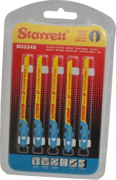 Starrett - 3" Long, 24 Teeth per Inch, Bi-Metal Jig Saw Blade - Toothed Edge, 3/16" Wide x 0.04" Thick, U-Shank, Wavy Tooth Set - Apex Tool & Supply
