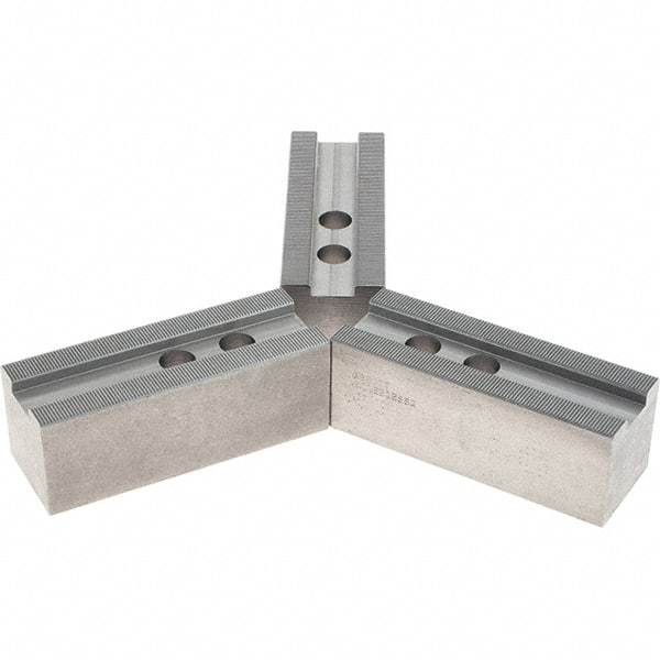 Abbott Workholding Products - 1.5mm x 60° Serrated Attachment, Square Soft Lathe Chuck Jaw - 3 Jaws, Steel, 1.1811" Btw Mount Hole Ctrs, 5-1/2" Long x 2" Wide x 2" High, 0.8268" Groove, 0.6299" & 16mm Fastener - Apex Tool & Supply