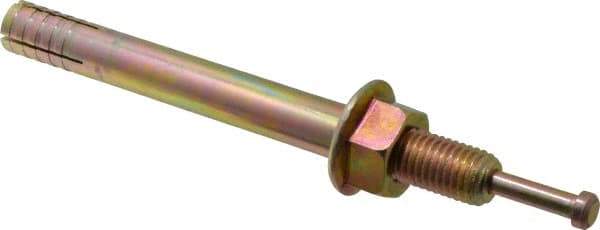 Wej-It - 3/4" Diam, 3/4" Drill, 7-1/2" OAL, 1-3/4" Min Embedment Hammer Drive Concrete Anchor - 1018 Iron (Pin)/Steel (Body), Zinc Yellow Dichromate Finish, Hex Nut Head, Hex Drive - Apex Tool & Supply