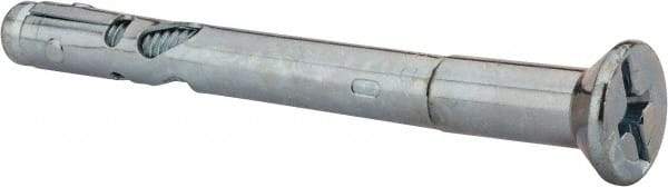 Powers Fasteners - 3/8" Diam, 3/8" Drill, 4" OAL, Sleeve Concrete Anchor - 1018 Steel, Flat Head, Combination Slotted/Phillips Drive - Apex Tool & Supply