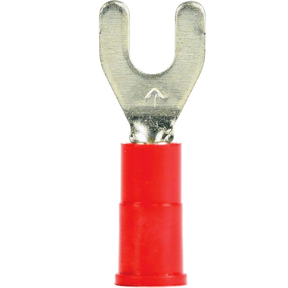 3M - #8 Stud, 22 to 18 AWG Compatible, Partially Insulated, Crimp Connection, Standard Fork Terminal - Apex Tool & Supply