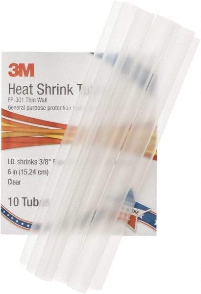 3M - 6" Long, 2:1, Polyolefin Heat Shrink Electrical Tubing - Clear - Apex Tool & Supply