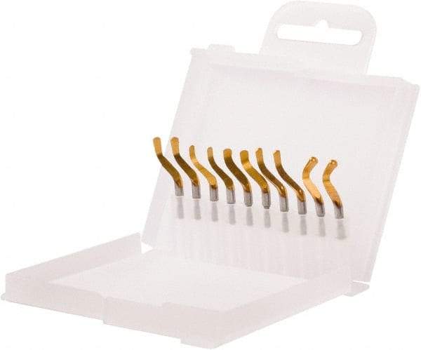 Shaviv - 12 Piece Hand Deburring Tool Set - B Blade Holder, B10P, B11P, B20P, B30P Blades, For Hole Edge, Straight Edge - Apex Tool & Supply