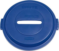 Rubbermaid - Round Lid for Use with 32 Gal Round Recycle Containers - Blue, Plastic, For 2632 Brute Trash Cans - Apex Tool & Supply
