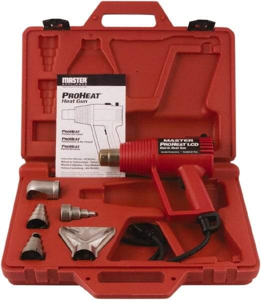 Master Appliance - 130 to 1,000°F Heat Setting, 4 to 16 CFM Air Flow, Heat Gun Kit - 120 Volts, 11 Amps, 1,300 Watts, 6' Cord Length - Apex Tool & Supply