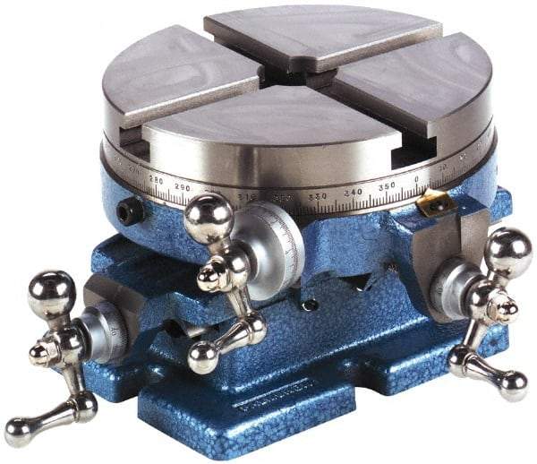 Palmgren - 10" Table Diam, Cross Slide Cross Slide Rotary Machining Table - 5-9/16" Centerline Height, 1-5/8" Bore Diam, 5/8" T-Slot Width - Apex Tool & Supply