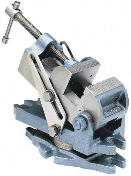 Palmgren - 2-7/8" Jaw Width, 2-1/2" Jaw Opening Capacity, Angle Stationary Machine Vise - Manual Operation, 1 Station, 9" Long x 3-7/8" High x 1-1/2" Deep, 30,000 psi Max Clamp Force, Cast Iron - Apex Tool & Supply