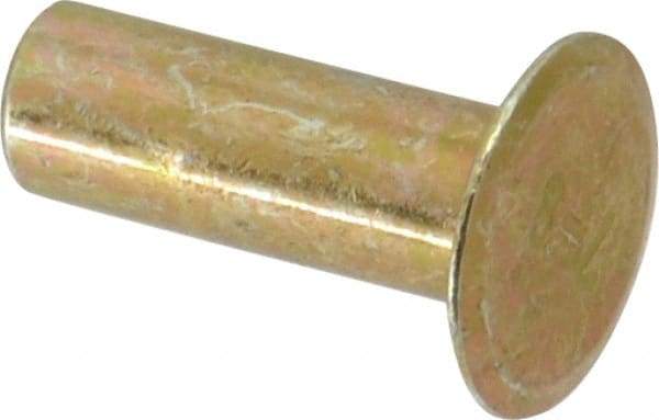 RivetKing - 0.134 to 0.141" Hole Diam, Countersunk Head, Zinc Plated Steel, Semi Tubular Rivet - 3/8 Head Diam, 1/2" Length Under Head, 150° Countersunk Head, 3/16 Body Diam - Apex Tool & Supply