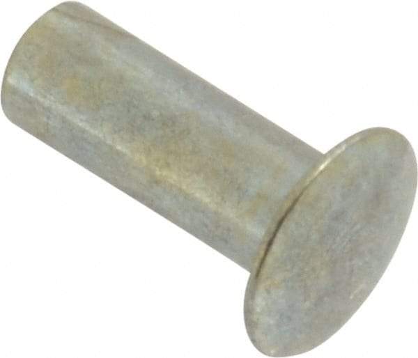 RivetKing - 0.084 to 0.09" Hole Diam, Round Head, Zinc Plated Steel, Semi Tubular Rivet - 7/32 Head Diam, 5/16" Length Under Head, 1/8 Body Diam - Apex Tool & Supply