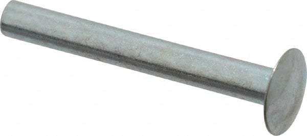 RivetKing - 0.084 to 0.09" Hole Diam, Round Head, Zinc Plated Steel, Semi Tubular Rivet - 7/32 Head Diam, 1" Length Under Head, 1/8 Body Diam - Apex Tool & Supply