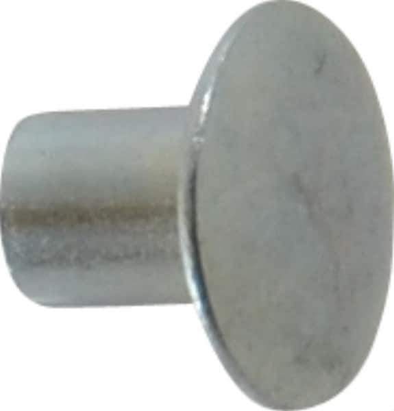 RivetKing - 0.134 to 0.141" Hole Diam, Round Head, Zinc Plated Steel, Semi Tubular Rivet - 3/8 Head Diam, 1/4" Length Under Head, 3/16 Body Diam - Apex Tool & Supply