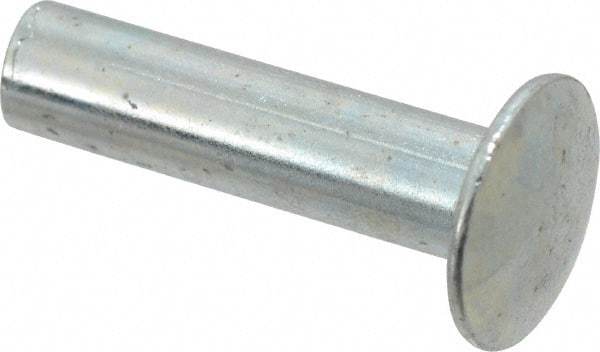 RivetKing - 0.134 to 0.141" Hole Diam, Round Head, Zinc Plated Steel, Semi Tubular Rivet - 3/8 Head Diam, 3/4" Length Under Head, 3/16 Body Diam - Apex Tool & Supply