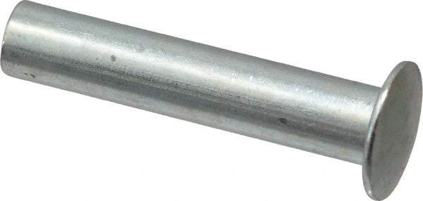 RivetKing - 0.176 to 0.184" Hole Diam, Round Head, Zinc Plated Steel, Semi Tubular Rivet - 7/16 Head Diam, 1-1/4" Length Under Head, 1/4 Body Diam - Apex Tool & Supply