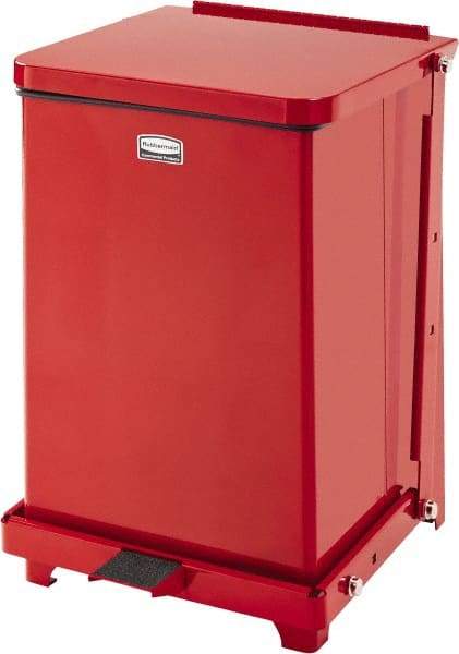 Rubbermaid - 7 Gal Square Unlabeled Trash Can - 17" High x 12" Long x 12" Wide, Red, Stainless Steel - Apex Tool & Supply