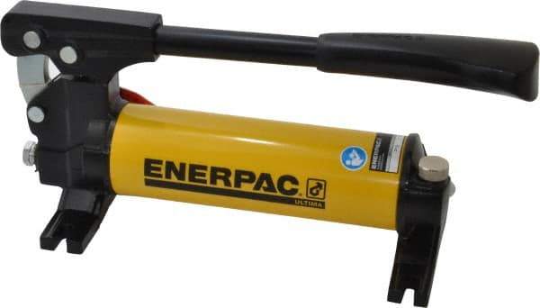 Enerpac - 1" Piston Stroke, 1/2" Piston Diam, 0.15 Cu In per Stroke, 22 Cu In Reservoir Capacity, Manual Hydraulic Pump - 2,850 psi, 34 Lbs. Max Handle Effort, 1 Stage - Apex Tool & Supply