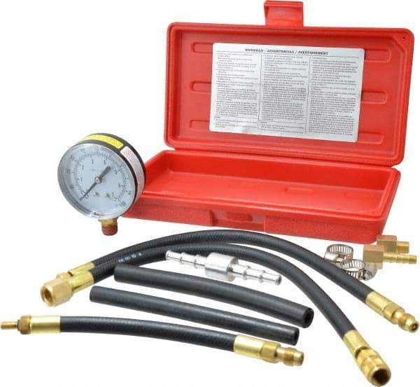 Value Collection - 12" Hose Length, 0 to 100 psi, Mechanical Automotive Fuel Injection Tester - 1 Lb Graduation, Steel - Apex Tool & Supply