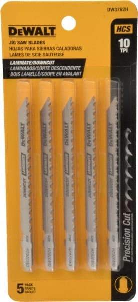 DeWALT - 4" Long, 10 Teeth per Inch, High Carbon Steel Jig Saw Blade - Toothed Edge, 1/4" Wide x 0.06" Thick, T-Shank - Apex Tool & Supply