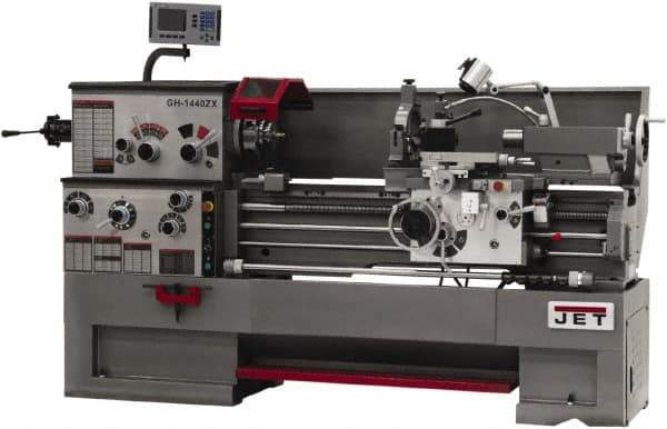 Jet - 14" Swing, 40" Between Centers, 230 Volt, Triple Phase Engine Lathe - 7MT Taper, 7-1/2 hp, 42 to 1,800 RPM, 3-1/8" Bore Diam, 40" Deep x 47" High x 97-1/2" Long - Apex Tool & Supply