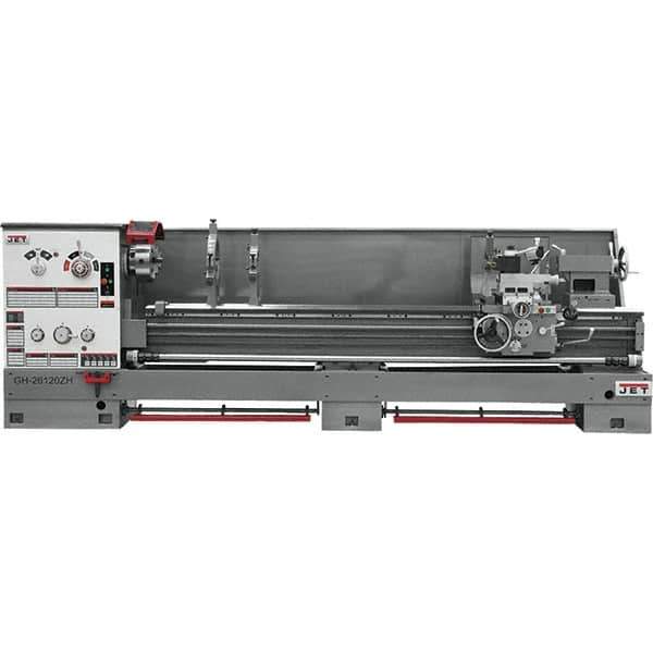 Jet - 26" Swing, 120" Between Centers, 230 Volt, Triple Phase Engine Lathe - 6MT Taper, 10 hp, 40 to 1,800 RPM, 4-1/8" Bore Diam, 46" Deep x 75" High x 182" Long - Apex Tool & Supply