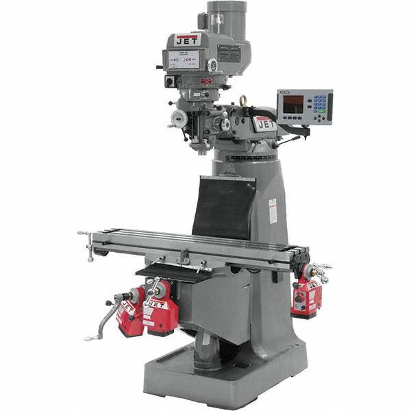 Jet - 9" Table Width x 49" Table Length, Variable Speed Pulley Control, 3 Phase Knee Milling Machine - R8 Spindle Taper, 3 hp - Apex Tool & Supply
