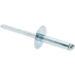 Value Collection - Size 610 Large Flange Dome Head Steel Open End Blind Rivet - Steel Mandrel, 0.501" to 5/8" Grip, 5/8" Head Diam, 0.192" to 0.196" Hole Diam, 0.825" Length Under Head, 3/16" Body Diam - Apex Tool & Supply
