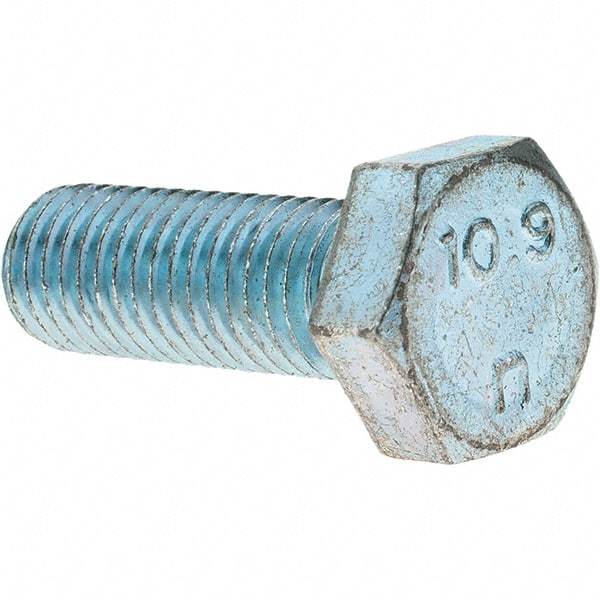 Value Collection - M12x1.75mm Metric Coarse, 35mm Length Under Head Hex Head Cap Screw - Fully Threaded, Grade 10.9 Steel, Zinc-Plated Finish, 19mm Hex - Apex Tool & Supply